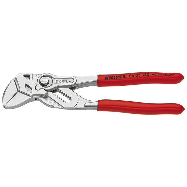 Alicates de mordaza lisa de acero al cromo vanadio de 7-1/4 pulg. de Knipex, color rojo, paquete de 1