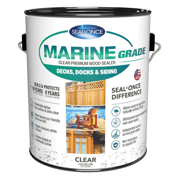 Seal-Once Marine Flat Clear Water-Based Premium Wood Sealer 1 gal (Pack of 4).