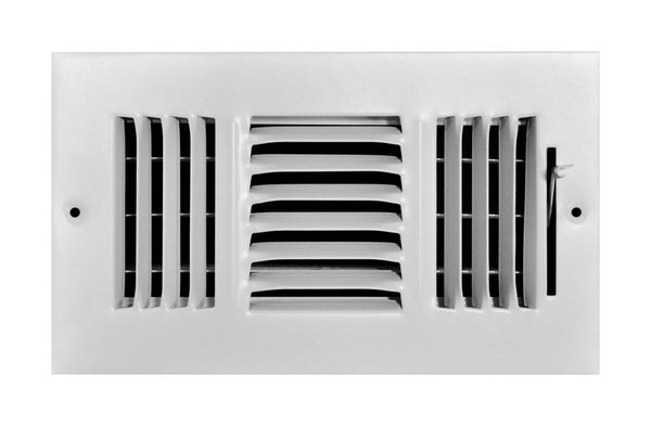 Registro de pared/techo de acero blanco con recubrimiento en polvo de 3 vías de 4 pulg. de alto x 8 pulg. de ancho de Tru Aire