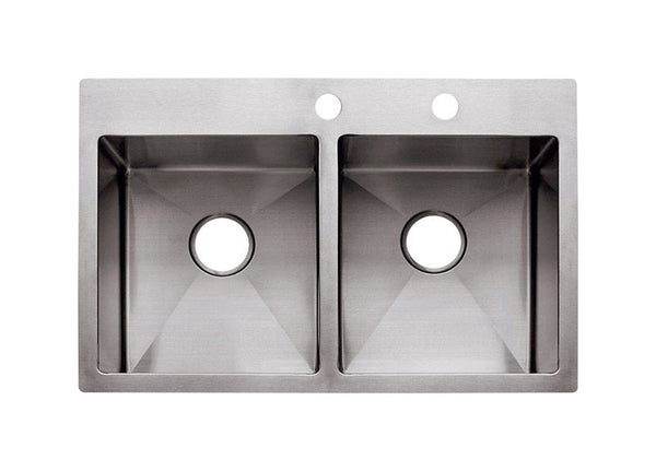 Fregadero de cocina de dos senos de acero inoxidable Franke de 33 pulgadas de ancho x 22 pulgadas de largo con montaje doble