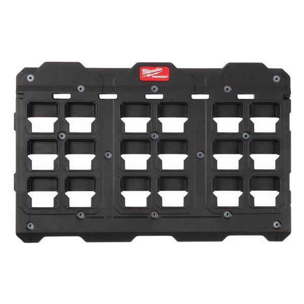 Organizador de garaje Milwaukee PACKOUT SHOP STORAGE con placa grande para montaje en pared, color negro y rojo