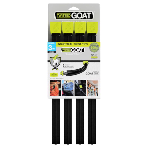 Bridas Twisted Goat de 36 pulgadas de largo, color negro, paquete de 4