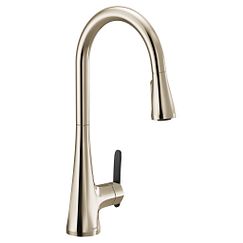Grifo de cocina de arco alto, extraíble, monomando, de níquel pulido