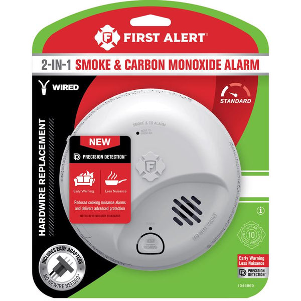 Detector de humo y monóxido de carbono con ionización y cableado de primera alerta con batería de respaldo