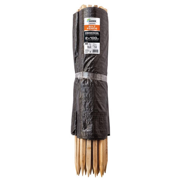 Valla para sedimentos de polipropileno Hanes de 2 pies de alto x 100 pies de largo, color negro