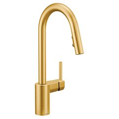 Grifo de cocina monomando de arco alto desplegable en oro cepillado