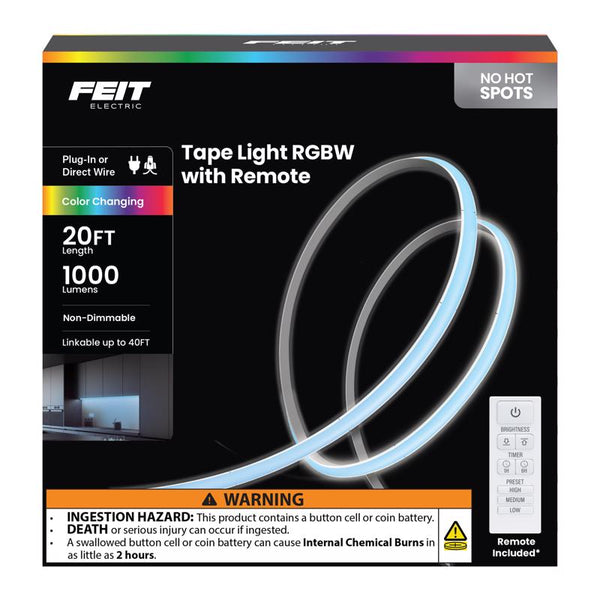 Cinta luminosa LED inteligente enchufable Feit de 20 pies de largo que cambia de color, paquete de 1
