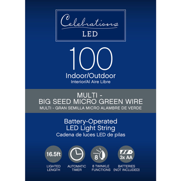Cadena de luces LED navideñas multicolores con micropuntos y hadas de Celebrations, 100 unidades, 16,5 pies (paquete de 12)