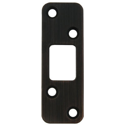 Round Corner Deadbolt Strike Plate with Screws, 1-1/4" x 3-5/8", 2-1/2" Center-to-Center, Vintage Bronze by Stone Harbor Hardware