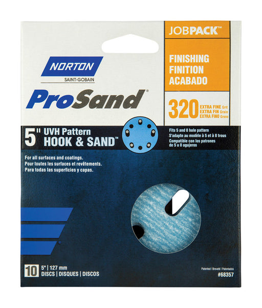 Disco de lijado con velcro de alúmina cerámica Norton ProSand de 5 in, grano 320, extrafino, paquete de 10