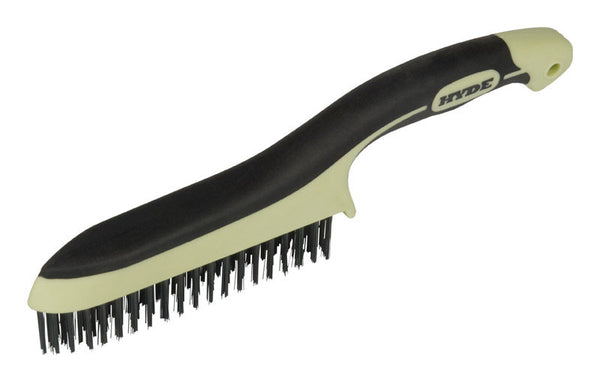 Cepillo de alambre de acero al carbono Hyde MAXXGRIP PRO de 1 pulg. de ancho x 11,75 pulg. de largo