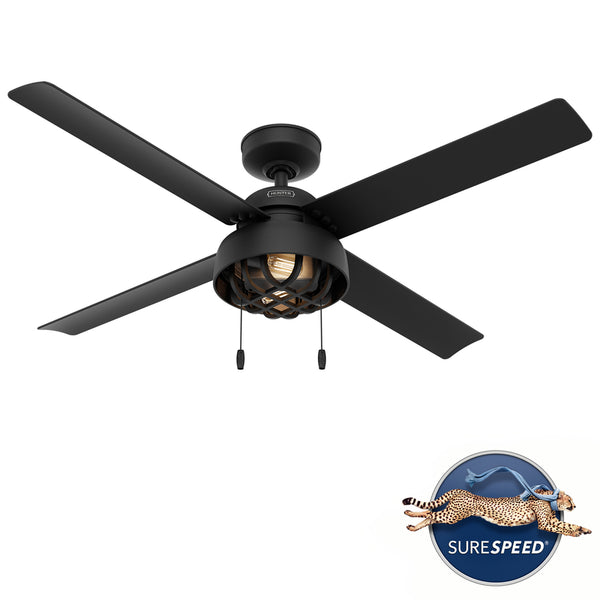 Ventilador de techo para interiores y exteriores Hunter Spring Mill de 52 pulgadas con luz LED en negro mate