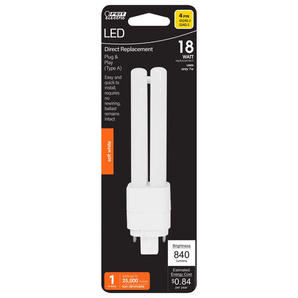 Bombilla LED Feit LED Linear PL G24Q-2, luz blanca suave, equivalente a 18 vatios, paquete de 1