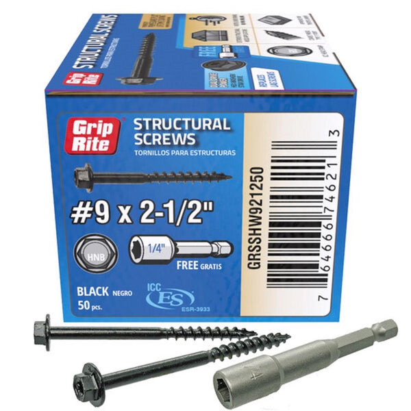 Grip-Rite No. 9 wire X 2-1/2 in. L Star Hex Washer Head Coarse Structural Screws