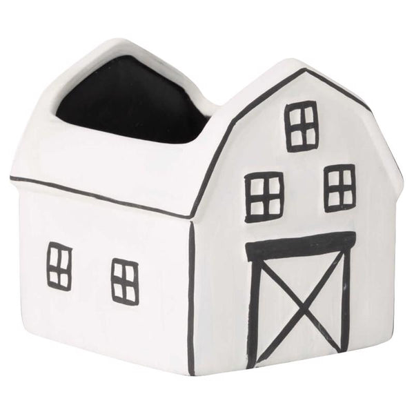 Sullivans Black/White Ceramic 4.5 in. H Charming Barn Planter (Pack of 2)