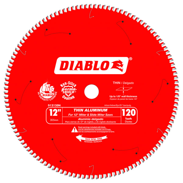 Hoja de sierra circular de carburo Diablo de 12 pulg. de diámetro x 1 pulg., 120 dientes, paquete de 1