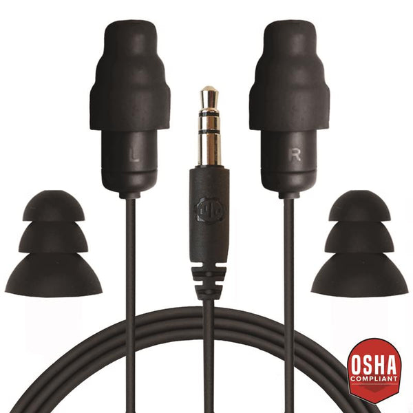 Tapones para los oídos/auriculares Plugfones Guardian 29 dB de nailon, silicona y espuma suave con conector de 3,5 mm, color negro, 1 par