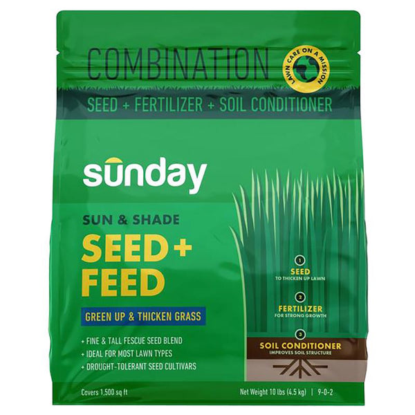 Sunday Tall Fescue Grass Dense Shade/Full Sun Fertilizer/Seed/Soil Improver 10 lb (Pack of 2)