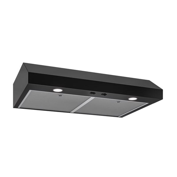 Campana extractora Broan GLA1 de 30 pulgadas de ancho, color negro - Caja abierta