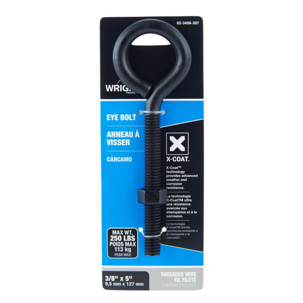 Tuerca de perno de ojo de acero negro Wright de 3/8 pulg. x 5 pulg. de largo incluida