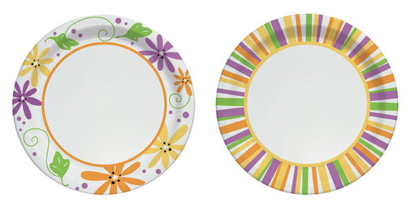 Plato de papel para fiestas en el jardín con diseño de rayas y flores, 10 pulgadas de diámetro, paquete de 22