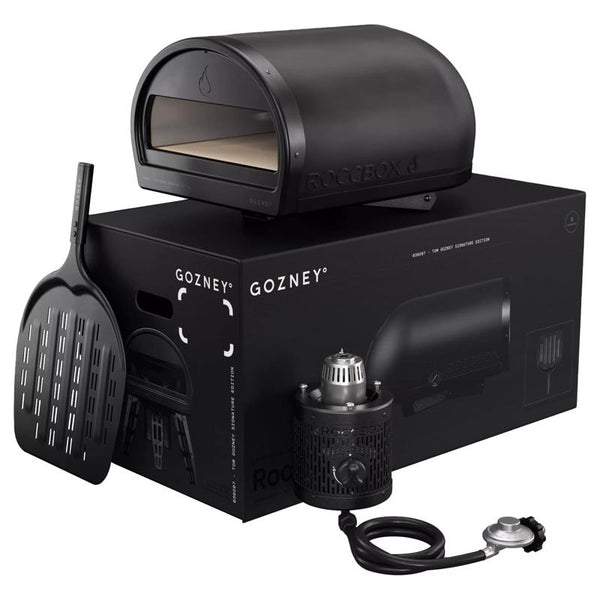 Horno de pizza para exteriores Gozney Roccbox de propano líquido con base negra