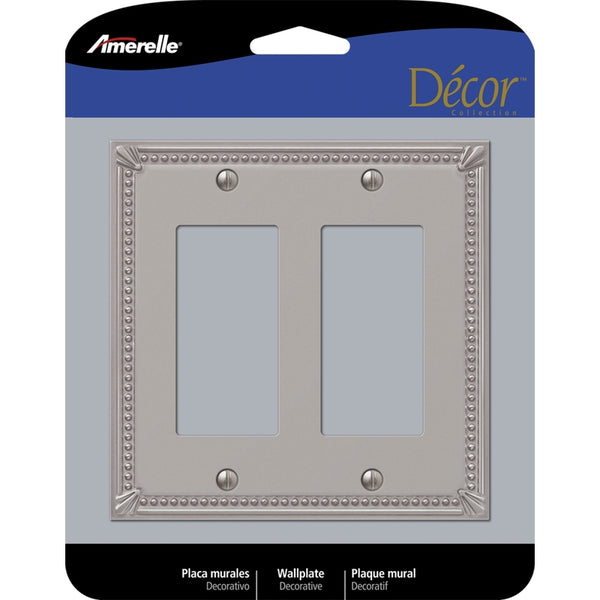 Amerelle Imperial Bead Brushed Nickel 2 gang Metal Decorator Wall Plate 1 pk