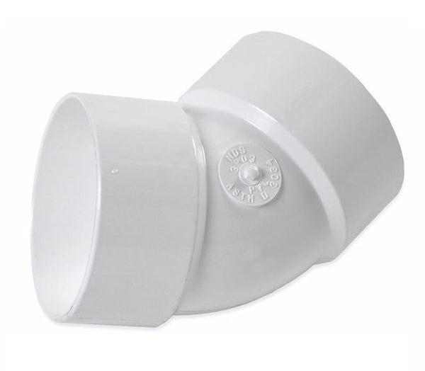 Codo de PVC con buje en D de 3 pulg. y buje en D de 3 pulg., cédula NDS 35, paquete de 1