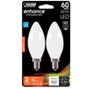 Bombilla LED de filamento Feit Enhance con punta roma E12 (candelabro), equivalente a 60 vatios, blanco suave, paquete de 2