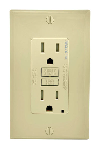 Leviton Decora 15 amps 125 V Ivory AFCI/GFCI Dual Function Outlet 5-15R 1 pk