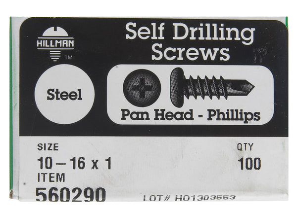 HILLMAN No. 10-16 Ga. X 1 in. L Phillips Pan Head Self-Drilling Screws 100 pk