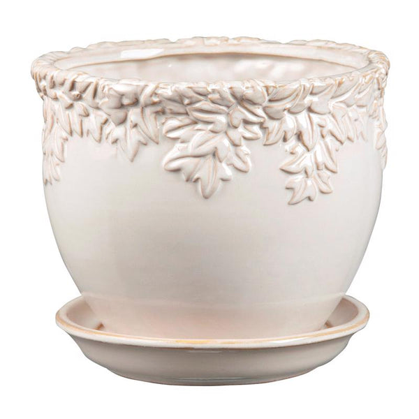 Border Concepts 9.25 in. W Ceramic Ivy League Jardinere Planter White/Sand (Pack of 2)