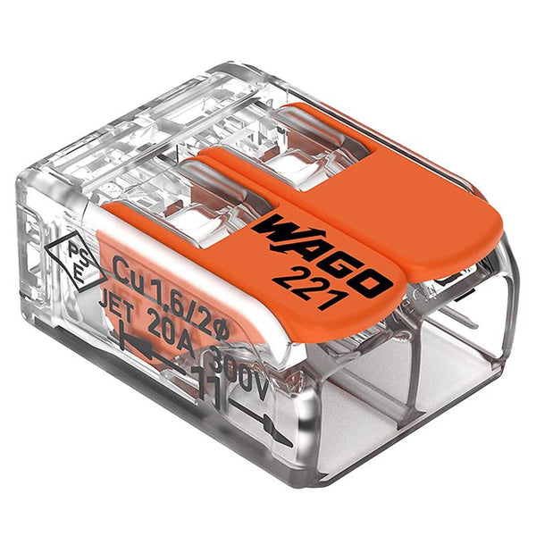 Conector de cable con palanca de 2 puertos serie WAGO 221, paquete de 10
