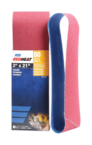 Norton RedHeat 21 in. L x 3 in. W Ceramic Sanding Belt 80 Grit Medium 1 pc.