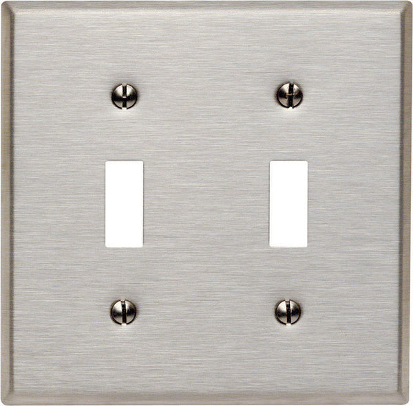 Placa de pared con palanca de acero inoxidable de 2 unidades Leviton Silver, paquete de 1