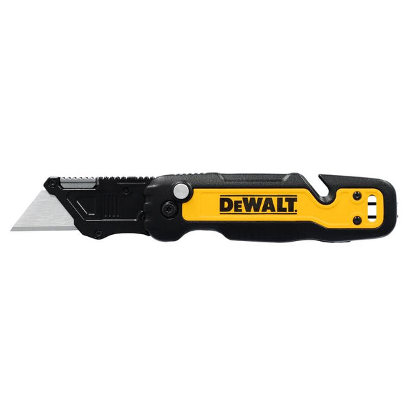 Navaja multiusos compacta DeWalt Press and Flip, negra y amarilla, 1 unidad