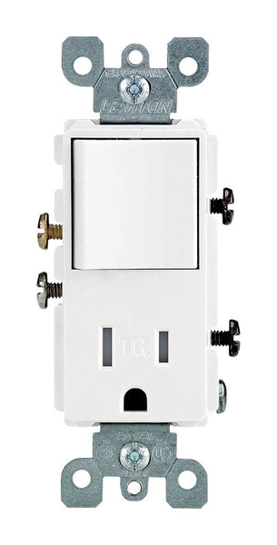 Interruptor/tomacorriente combinado Leviton Decora de 15 amperios y 125 V, color blanco, 5-15R, paquete de 1