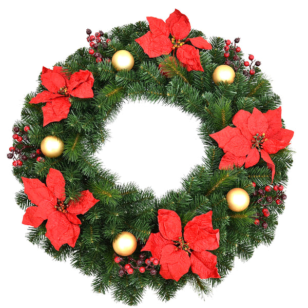 Celebrations Home 30 in. D LED Prelit Decorated Warm White Decorated Poinsettia Wreath (Pack of 4)