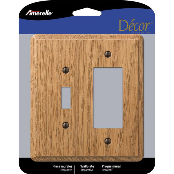 Amerelle Contemporary Medium Brown 2 gang Oak Wood Toggle Wall Plate 1 pk