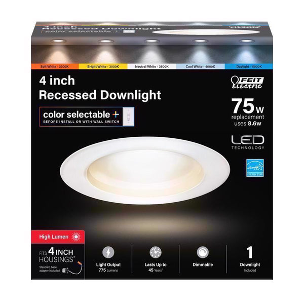 Foco empotrable LED regulable de aluminio de 5,1 in de ancho y 8,6 W de Feit Enhance Frost White