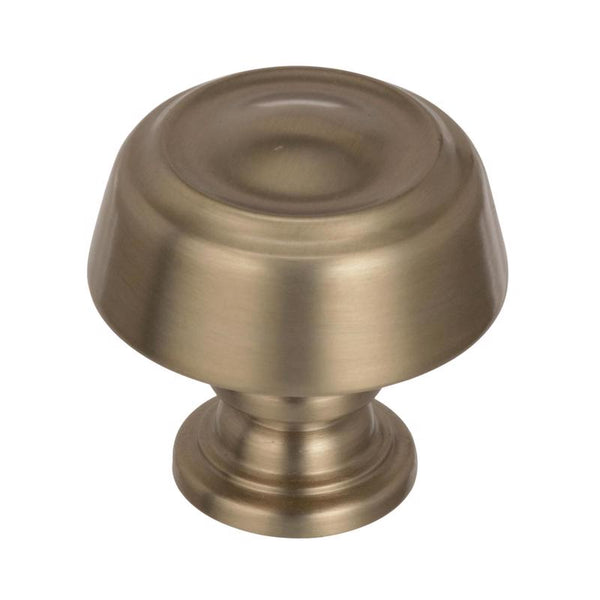 Perilla de gabinete redonda de transición Amerock Kane de 1-3/16 pulg. de profundidad y 1-3/16 pulg. en color champán dorado, paquete de 1