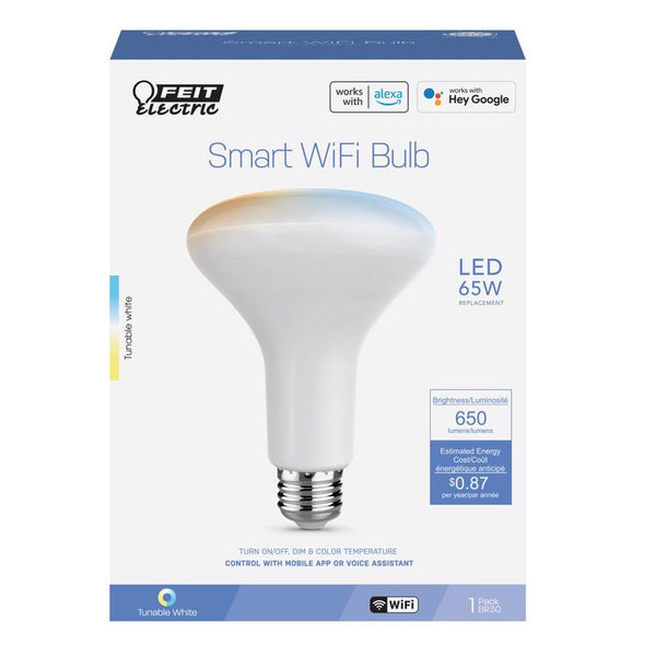 Bombilla LED inteligente Feit BR20 E26 (mediana), blanca ajustable, equivalente a 65 vatios, paquete de 1