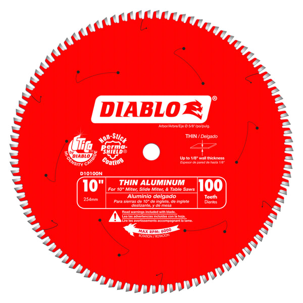 Hoja de sierra circular de carburo Diablo de 10 pulg. de diámetro x 5/8 pulg., 100 dientes, paquete de 1