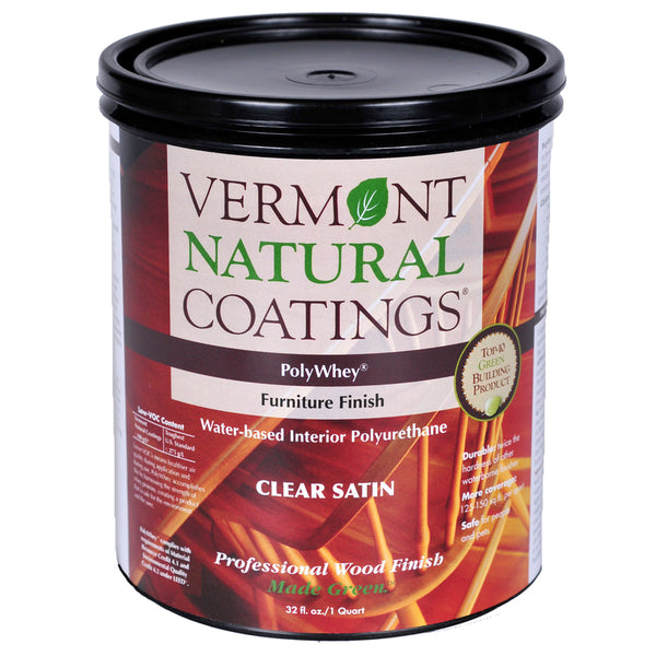 Acabado para muebles a base de agua PolyWhey Satin Clear de Vermont Natural Coatings, 1 cuarto de galón (paquete de 6).