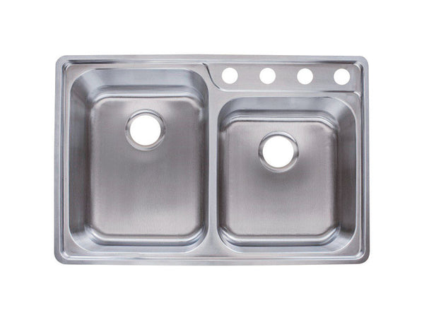 Fregadero de cocina de dos senos de acero inoxidable Franke de 33-1/2 pulgadas de ancho x 22-1/2 pulgadas de largo con montaje superior