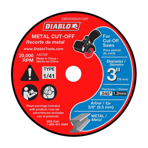 Disco de corte de metal de corte fino de óxido de aluminio de 3 in, DX y 3/8 in, paquete de 5