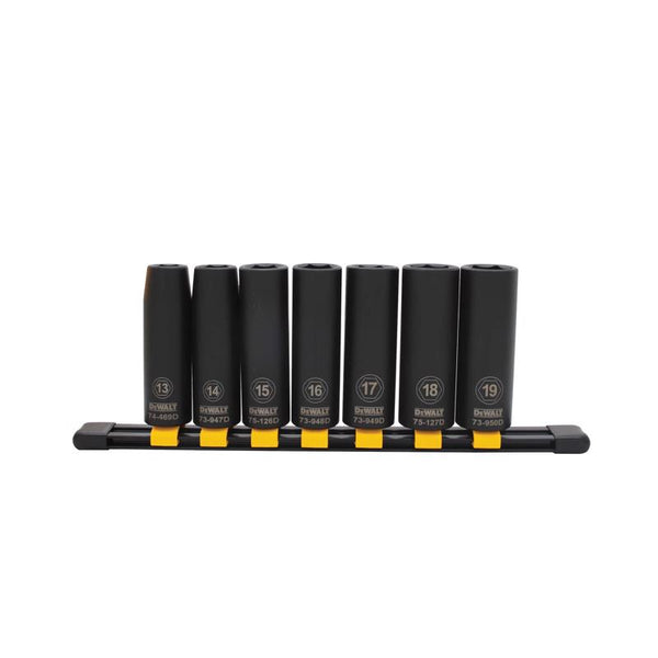 Juego de dados de impacto profundos métricos de 6 puntas DeWalt de 1/2 mm x 1/2 pulg., 7 piezas