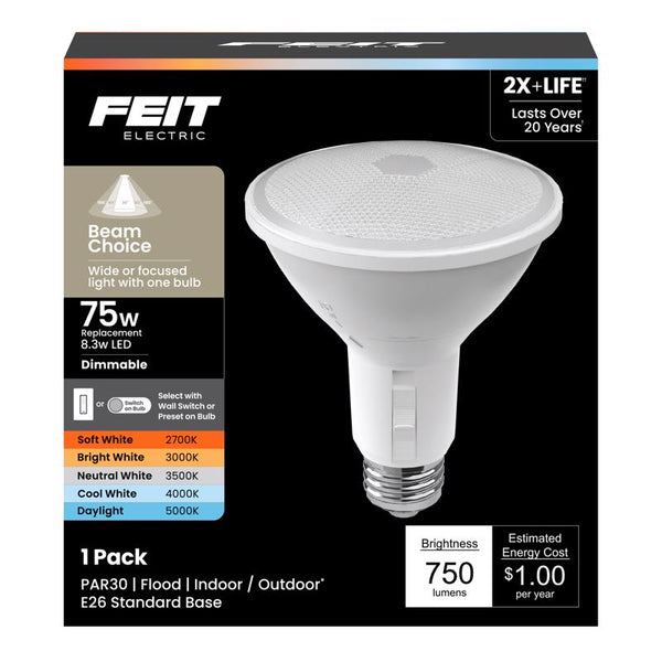 Bombilla LED Feit PAR30 E26 (mediana), ajustable, blanca, equivalente a 75 vatios, paquete de 1