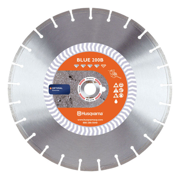 Hoja de sierra con borde segmentado de diamante Husqvarna Banner Line de 14 pulg. DX y 1 pulg., color azul 200B, paquete de 1