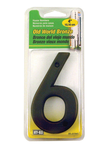Hy-Ko 4 in. Metal Bronze 6 Number Nail-On (Pack of 3)